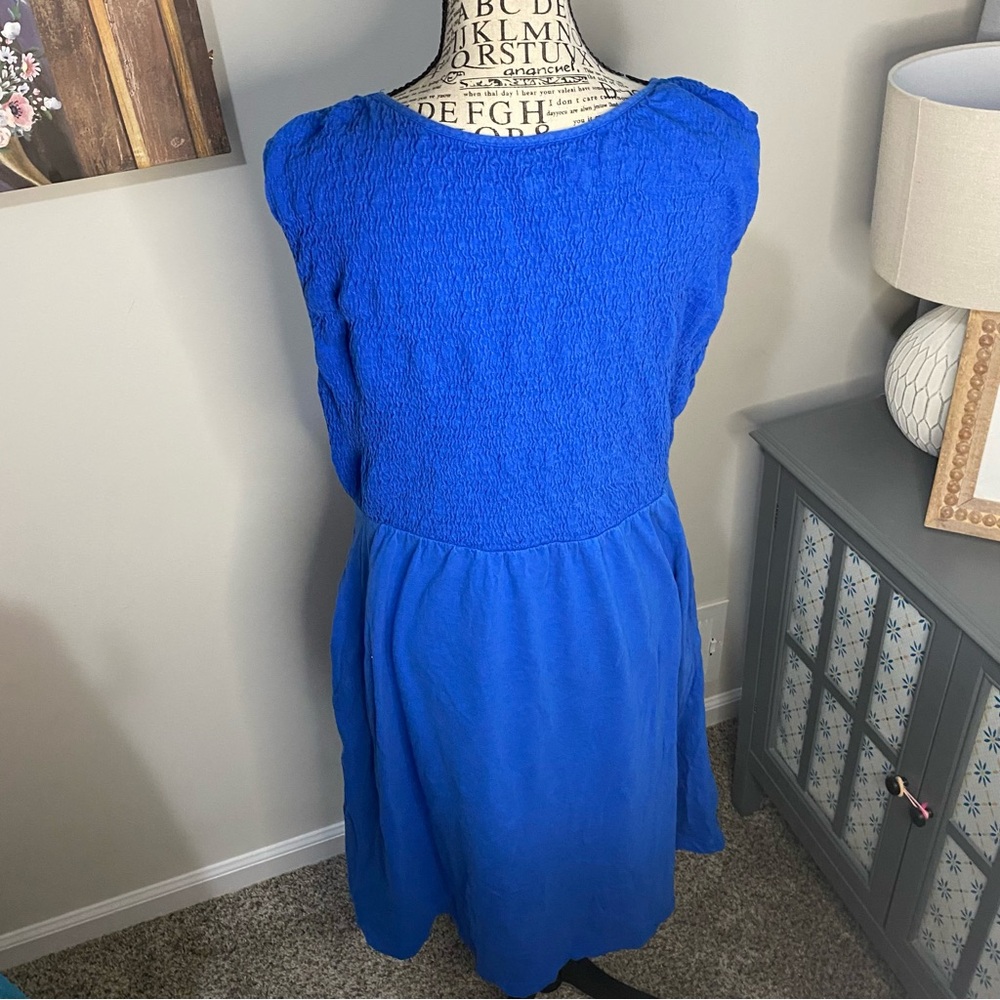 770 coldwater creek smocked Elegant Blue Sleeveless Dress with pockets - Picture 5 of 10